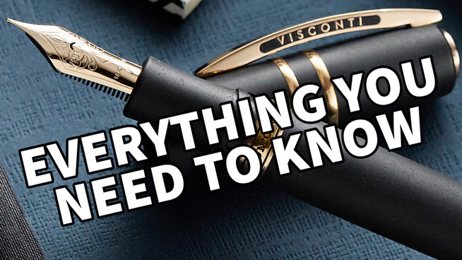 Visconti Homo Sapiens fountain pen with overlaid text "EVERYTHING YOU NEED TO KNOW"