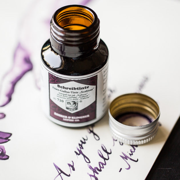 Rohrer and Klingner Ink bottle uncapped on a drawing