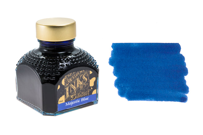 Diamine Majestic Blue Ink bottle and swab
