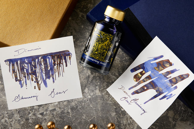 Diamine Shimmering Seas Ink bottle, and swabs