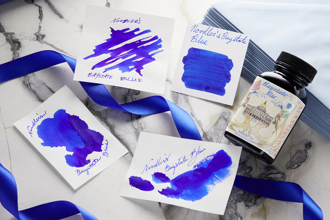 Noodler's Baystate Blue, ink swabs, bottle