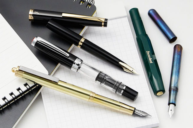 An assortment of pocket-sized fountain pens