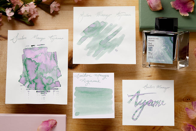 Sailor Manyo Ayame Ink Review, swabs, ink bottle