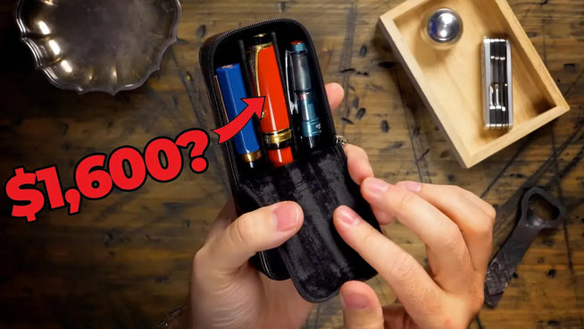 Fountain pens, "$1,600" fountain pen case with desk toppers