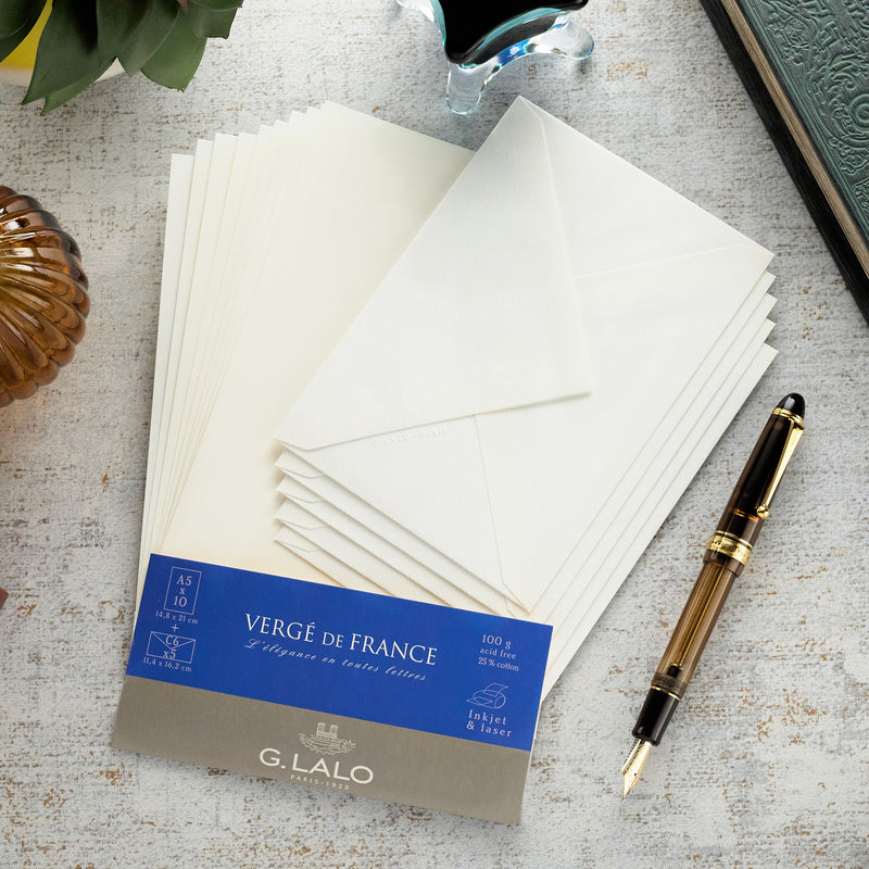 G. Lalo Vergé de France A5 Correspondence Set - White