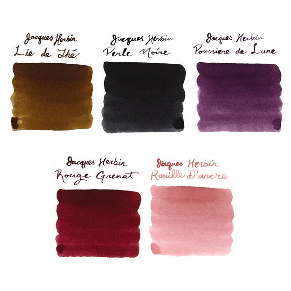 Collection of ink swatches by Jacques Herbin on a white background