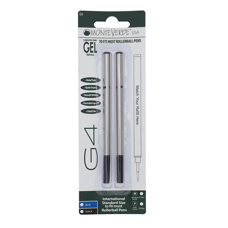 Monteverde Capped Gel G4 Rollerball Refill - Black 0.5mm Fine (2-Pack)