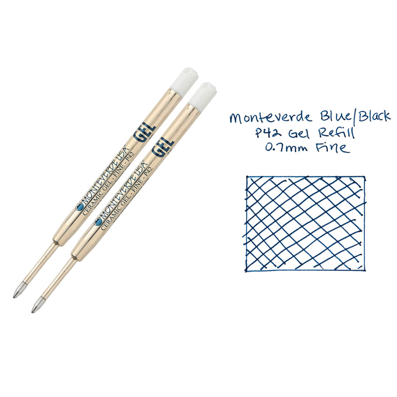 Monteverde Capless Gel P42 Rollerball Refills - Blue/Black, 0.7mm Fine (2-Pack)