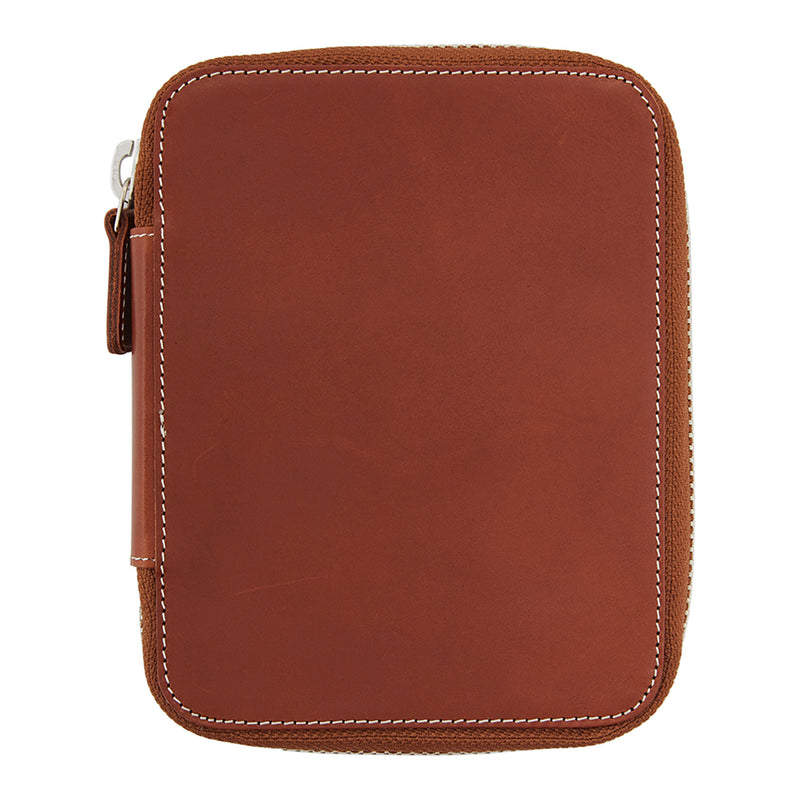 Galen Leather Zippered 10 Slot Pen Case - Brown