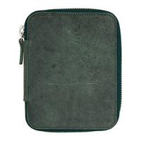 Galen Leather Zippered 10 Slot Pen Case - Crazy Horse Forest Green